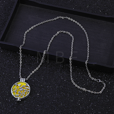 Alloy Heart Flower Hollow Diffuser Locket Pendant Necklaces with Yellow Plush Aromatherapy Pad Inside KF6005-1