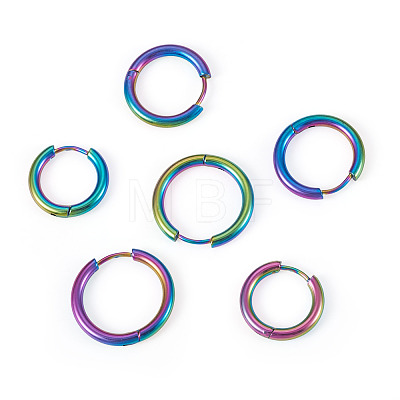 6Pcs 3 Styles 202 Stainless Steel Huggie Hoop Earrings EJEW-TAD0001-01-1