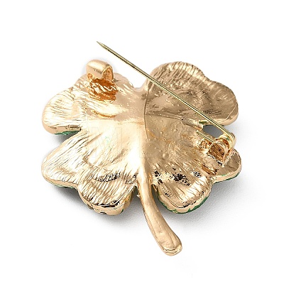 Clover Alloy Rhinestone Lapel Pins for Backpack Clothes X-JEWB-H032-02G-1
