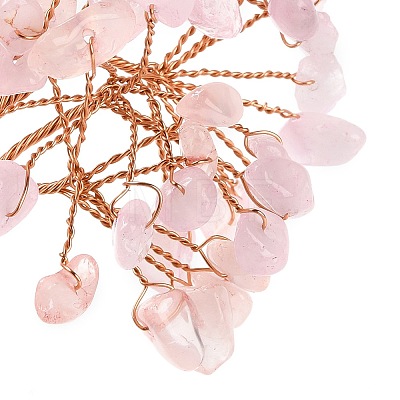 Natural Rose Quartz Chips Tree of Life Decorations DJEW-C016-02L-1