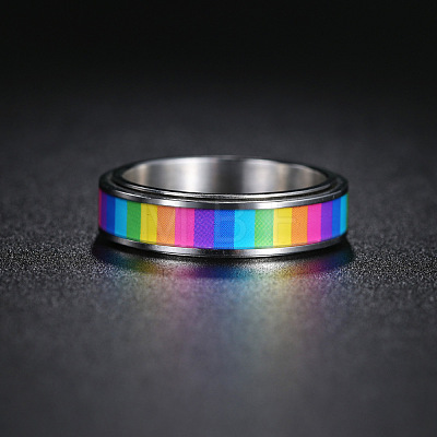 Rainbow Color Pride Flag Enamel Rectangle Rotating Ring RABO-PW0001-038D-1