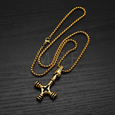 Vintage 304 Stainless Steel Viking Wolf Cross Hammer Pendant Necklaces for Men WG40DB5-02-1