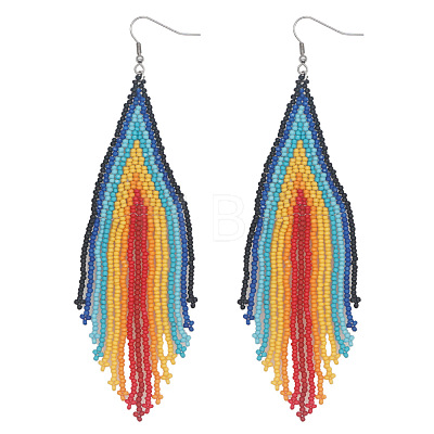 Handmade Glass Seed Beads Tassel Dangle Earrings EN2812-2-1