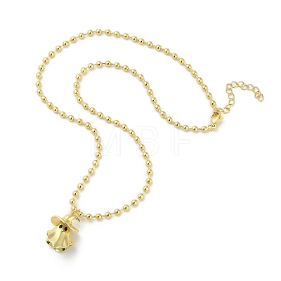 Brass Black Enamel Halloween Ghost Pendant Necklaces NJEW-B135-01A-G-1
