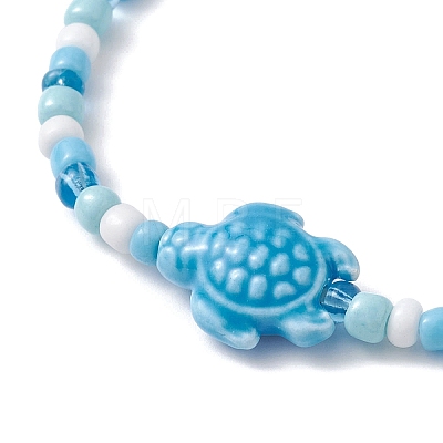 Sea Turtle Porcelain Bead Stretch Bracelets BJEW-JB09997-1