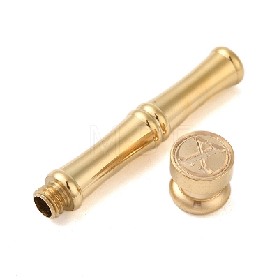 Golden Tone Brass Wax Seal Stamp Head with Bamboo Stick Shaped Handle STAM-K001-05G-X-1