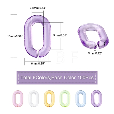 600Pcs 6 Colors Transparent Acrylic Linking Rings TACR-CJ0001-35-1