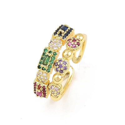 Brass Micro Pave Cubic Zirconia Cuff Rings for Women RJEW-Z113-47G-1