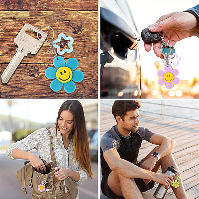 Sunflower with Smiling Face & Star Transparent Acrylic Keychains KEYC-YW00229-01-1