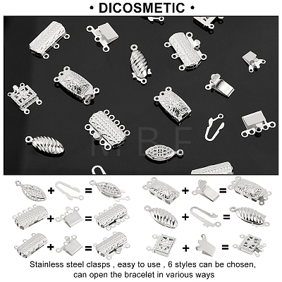 60 Sets 6 Styles 304 Stainless Steel Box Clasps STAS-DC0009-62-1