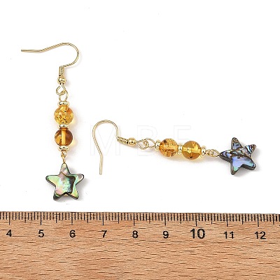 Natural Amber & Abalone Shell/Paua Shell Beads Dangle Earrings EJEW-JE07315-02-1