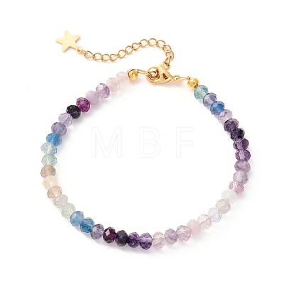 5mm Faceted Round Natural Fluorite Beaded Bracelet BJEW-JB07118-02-1