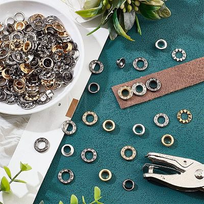  300 Sets 3 Colors Brass Rhinestone Grommet Eyelet Findings DIY-NB0007-68-1