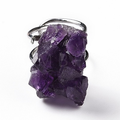 Natural Amethyst Nuggets Cuff Ring RJEW-G271-01P-02-1