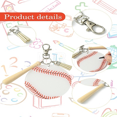 Baseball Acrylic & Wood Pendant Decorations HJEW-YW00012-01-1