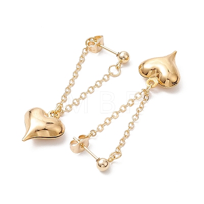 Heart with Chain Charm Brass Earrings EJEW-JE06115-1