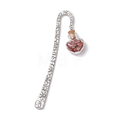 7Pcs Chakra Gemstone Chip inside Heart Glass Wishing Bottle Pendant Bookmarks AJEW-JK00312-1