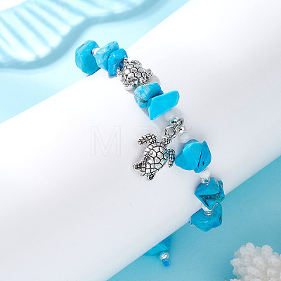 Turtle Alloy Charm Bracelets BJEW-MZ00329-01-1