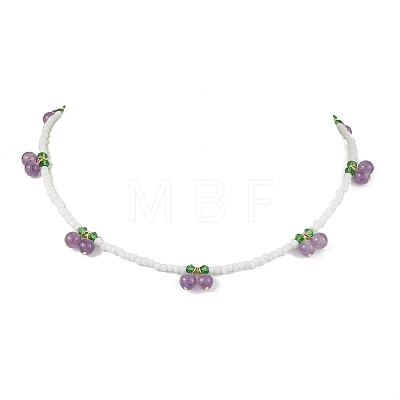 Natural Gemstone with Glass Necklace NJEW-TA00159-1