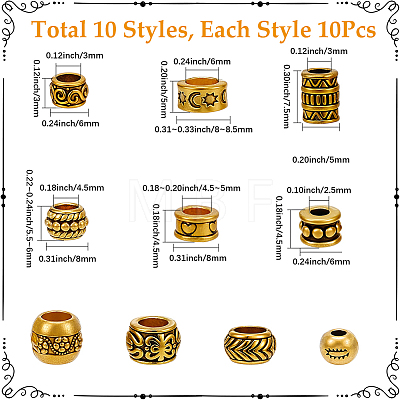 100Pcs 10 Styles Tibetan Style Zinc Alloy Beads FIND-SP0005-96-1