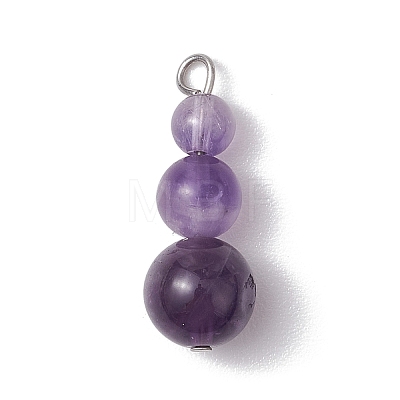 Natural Amethyst Round Beaded Pendants PALLOY-JF02867-10-1