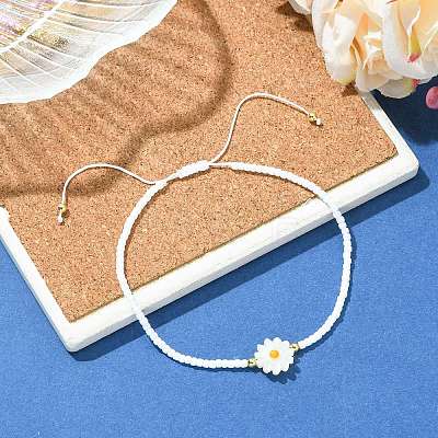 Natural Freshwater Shell & Glass Seed Beaded Adjustable Brecelets BJEW-JB13766-01-1