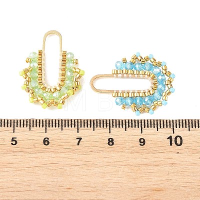 3Pcs 3 Colors Brass & Seed Beaded & Glass Connector Charms PALLOY-MZ01372-1