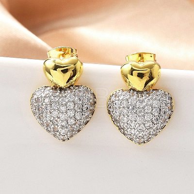 Brass Micro Pave Clear Cubic Zirconia Stud Earrings EJEW-F359-03G-01-1