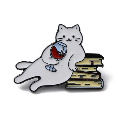 Drunk Cat Shape Alloy Enamel Brooch Pins JEWB-R021-08B-1