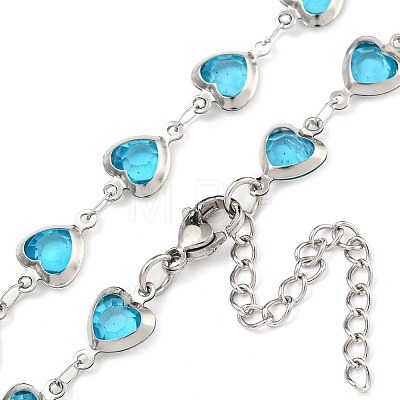 304 Stainless Steel & Glass Heart Link Chain Necklaces NJEW-P315-03P-03-1