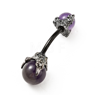 Natural Amethyst Beaded Curved Barbell X-AJEW-G042-04B-1