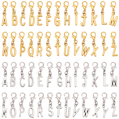 52Pcs 2 Colors Alloy Letter A~Z Pendant Decorations HJEW-BM0001-69-1