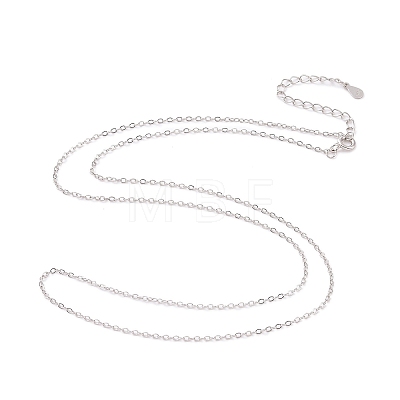 Rhodium Plated 925 Sterling Silver Flat Cable Chain Necklace NJEW-A011-01A-P-1