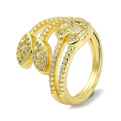 Brass with Cubic Zirconia Open Cuff Ring RJEW-B051-14G-1