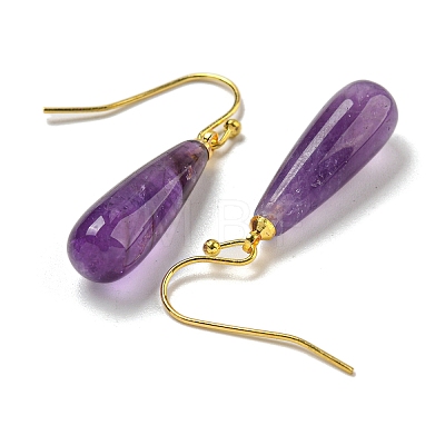 Ion Plating(IP) Natural Amethyst Dangle Earring EJEW-C084-01G-01-1