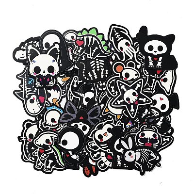 50Pcs Animal Skull Theme PVC Self Adhesive Cartoon Stickers STIC-G001-08-1