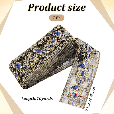 Flower Pattern Ethnic Style Embroidery Floral Polyester Ribbons OCOR-WH0070-322A-01-1