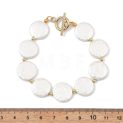 Shell Pearl & Brass Beaded Bracelets for Women BJEW-JB13780-01-1