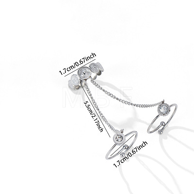304 Stainless Steel & Crystal Rhinestone Chain Connected Multi Cuff Open Rings WG63793-02-1