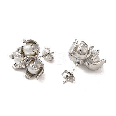 Flower 304 Stainless Steel Stud Earrings EJEW-U003-39P-1