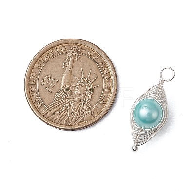 Copper Wire Wrapped Shell Pearl Pendants PALLOY-JF03115-02-1