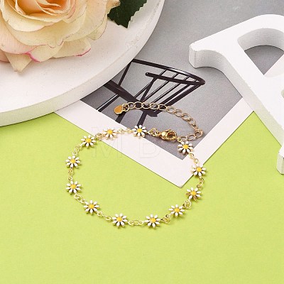 Brass Enamel Daisy Link Bracelets BJEW-JB05674-1