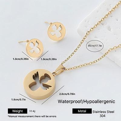 304 Stainless Steel Pendant Necklace & Stud Earrings Set for Women PZ6916-2-1