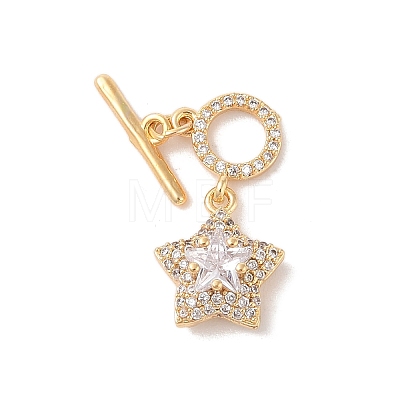 Golden Brass Micro Pave Clear Cubic Zirconia Toggle Clasps KK-B100-040G-1