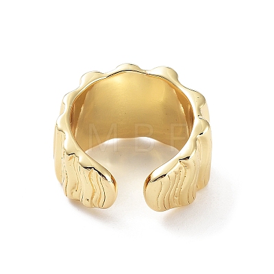 Brass Textured Open Cuff Rings for Women X-RJEW-D016-01G-1