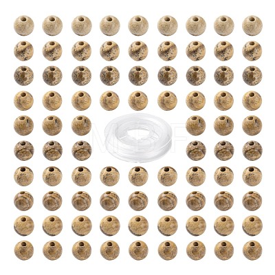 100Pcs 8mm Natural Picture Jasper Beads DIY-LS0002-30-1