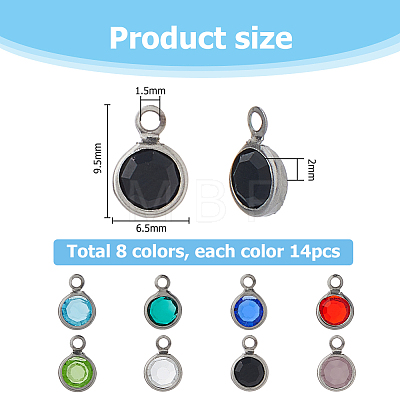 112Pcs 8 Colors 304 Stainless Steel with Glass Charms STAS-HS0001-04-1