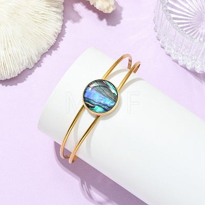 3Pcs 3 Styles Natural Abalone Shell 304 Stainless Steel Open Cuff Bangle Sets with Enamel BJEW-JB14413-01-1