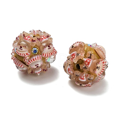 Christmas Theme Polymer Clay Rhinestone Beads with Resin RESI-Z045-01E-1