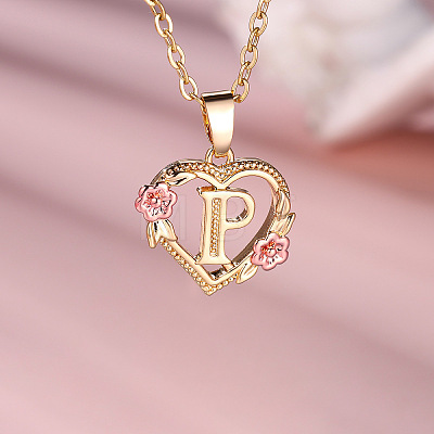 Brass Rose Flower Heart with Letter Pendant Necklaces FS-WGF6950-16-1